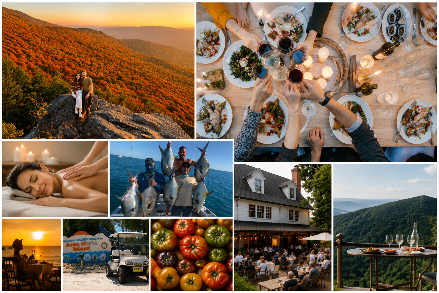 Concierge experiences including hiking, dining, massage, fishing, local adventures, and destination experiences